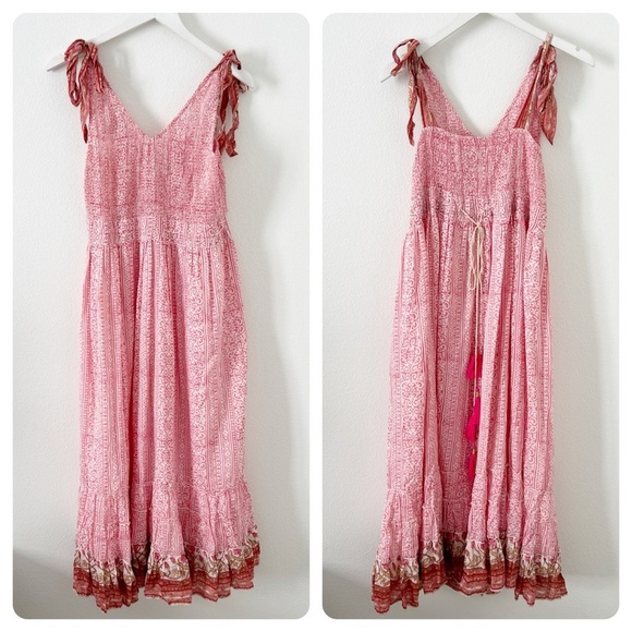 Bell by Alicia Bell Pink Smocked Tie Midi Dress Size Medium M - Picture 2 of 6